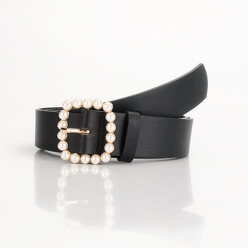 Pu Belt Square Buckle Point Pearl Sweet Elegant Dress