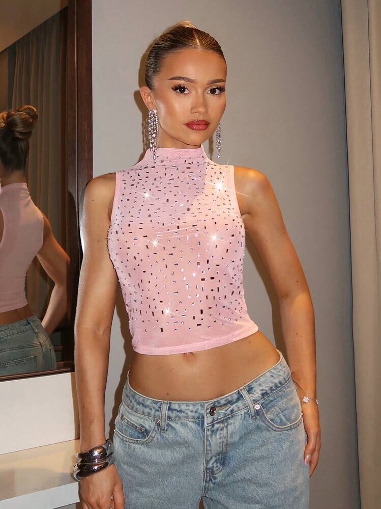 Diamond studded fashionable high neck vest