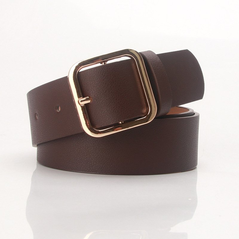 Elegant Belt With Golden Square Buckle