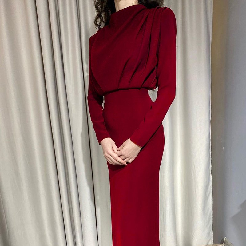 Necklineless Long Sleeve Fitted Dress