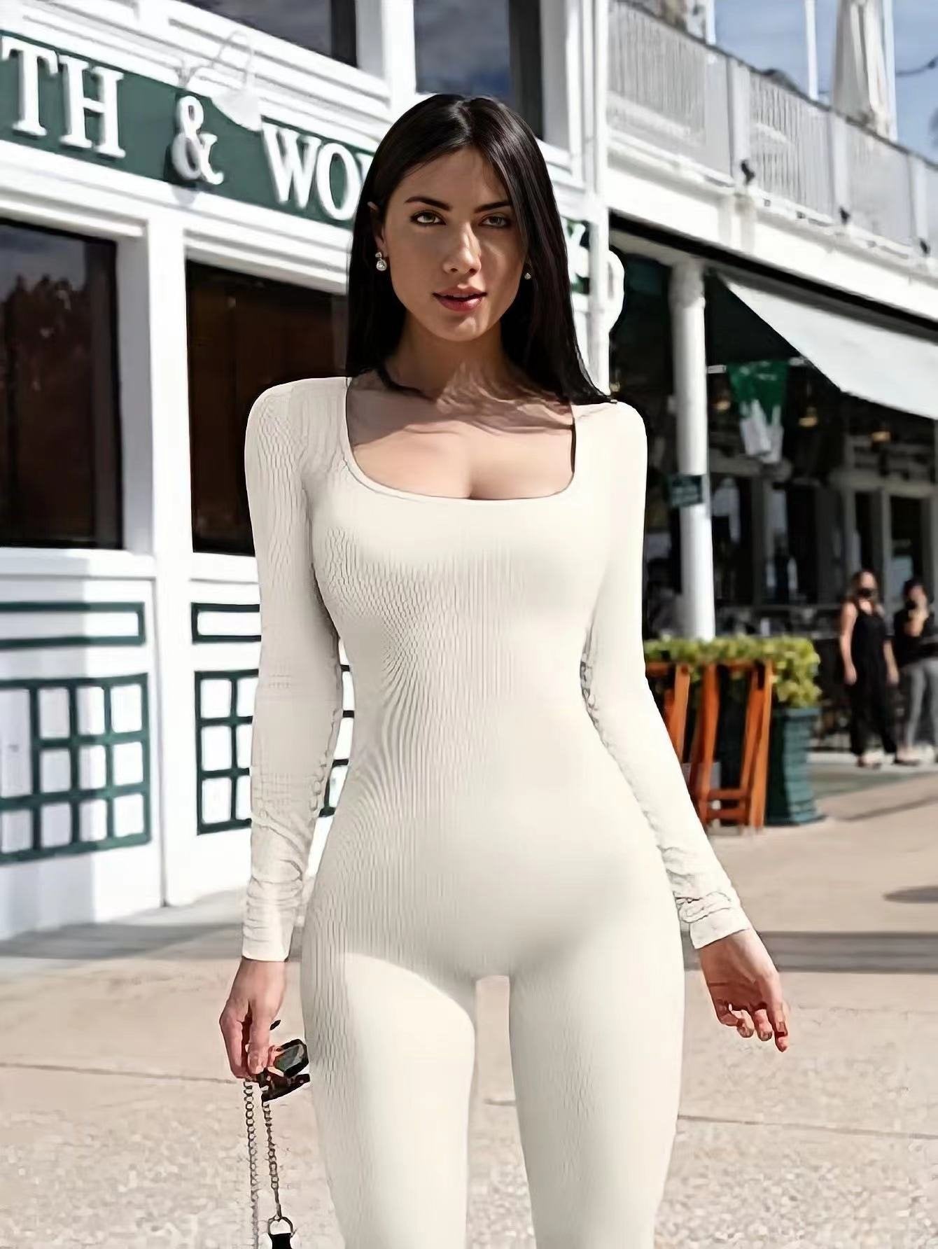 Seamless Long Sleeves Square Neck Jumpsuit