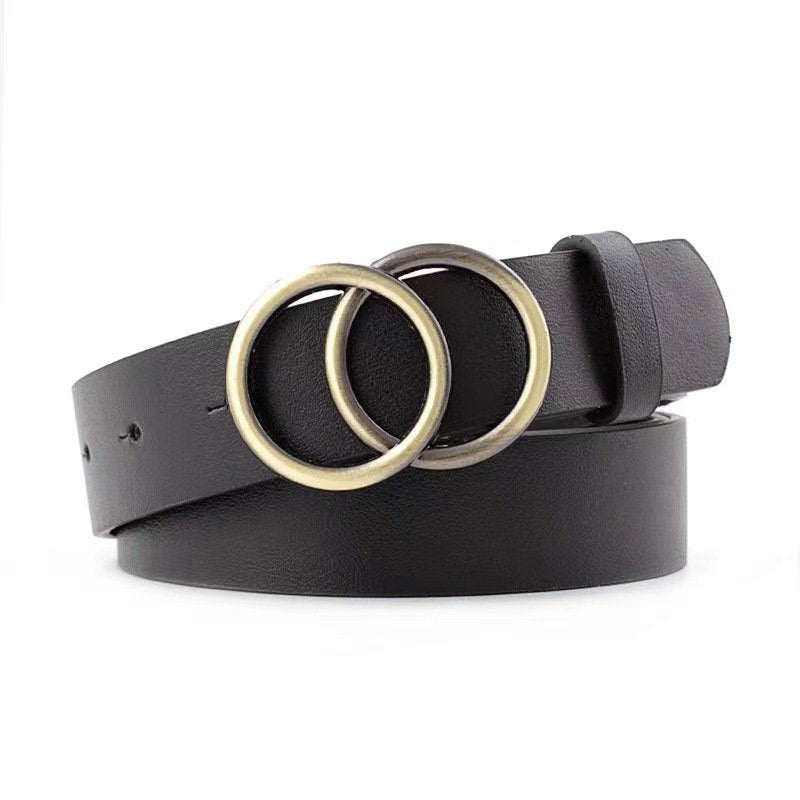 Double Ring Belt With Metal Buckle