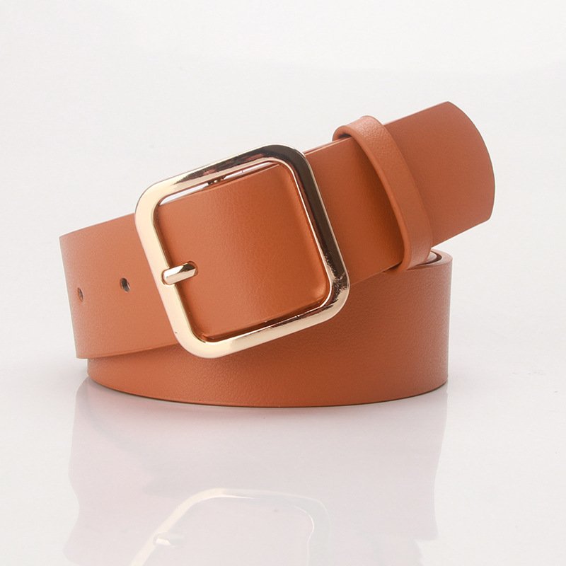 Elegant Belt With Golden Square Buckle