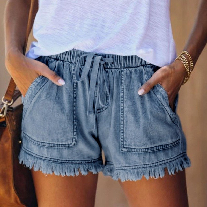 High Waist Skinny Shorts With Drawstring And Elastic Waist