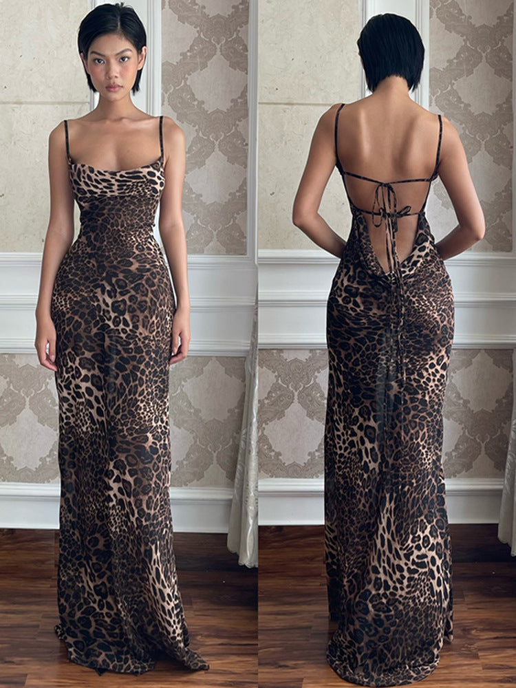 Leopard print backless dress