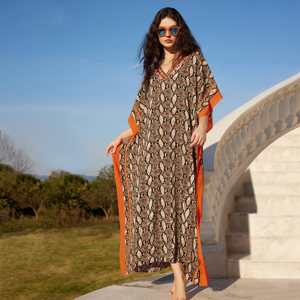 Snake Print Cotton Beach Robe