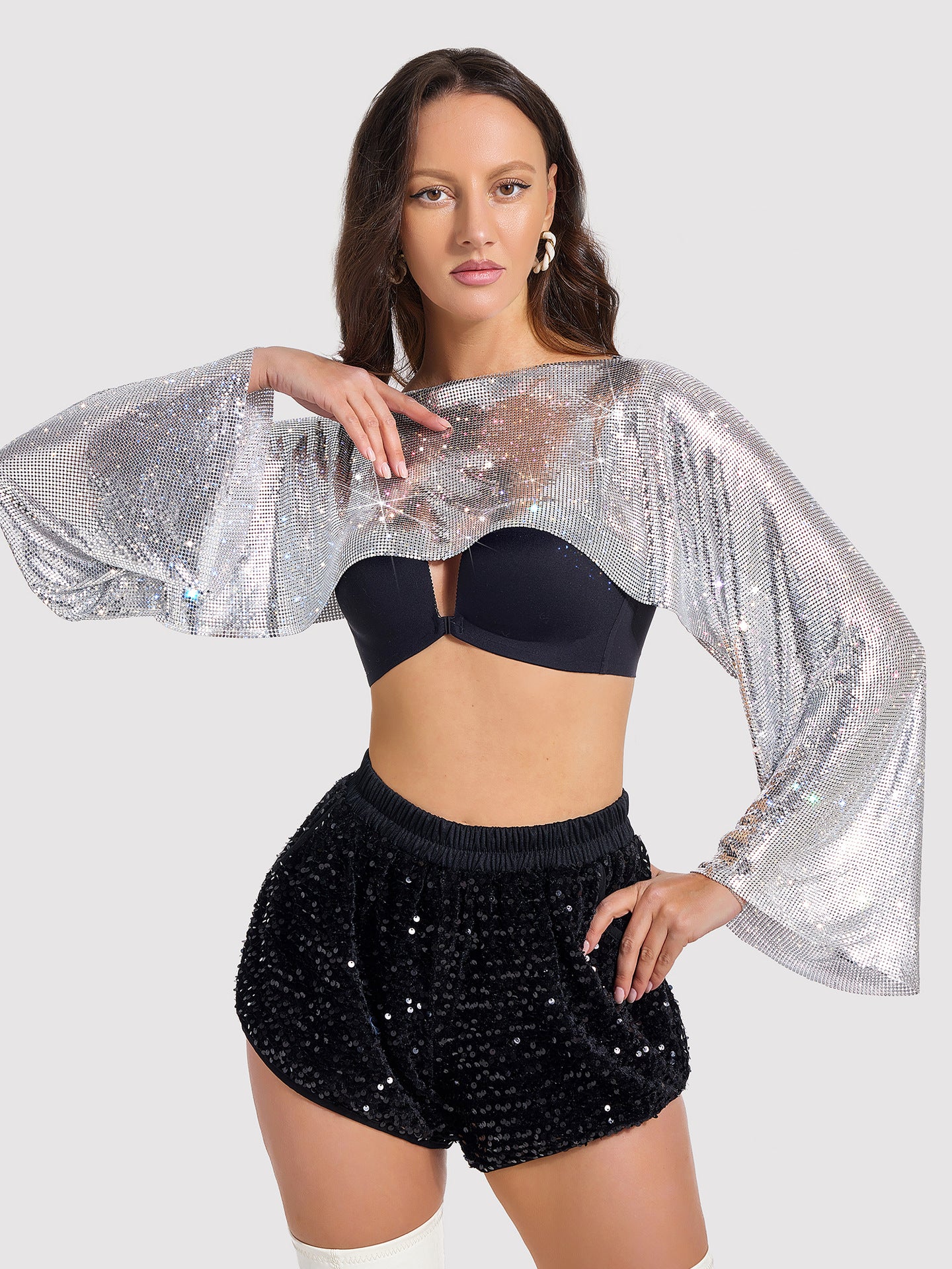 Sequined long sleeved camisole