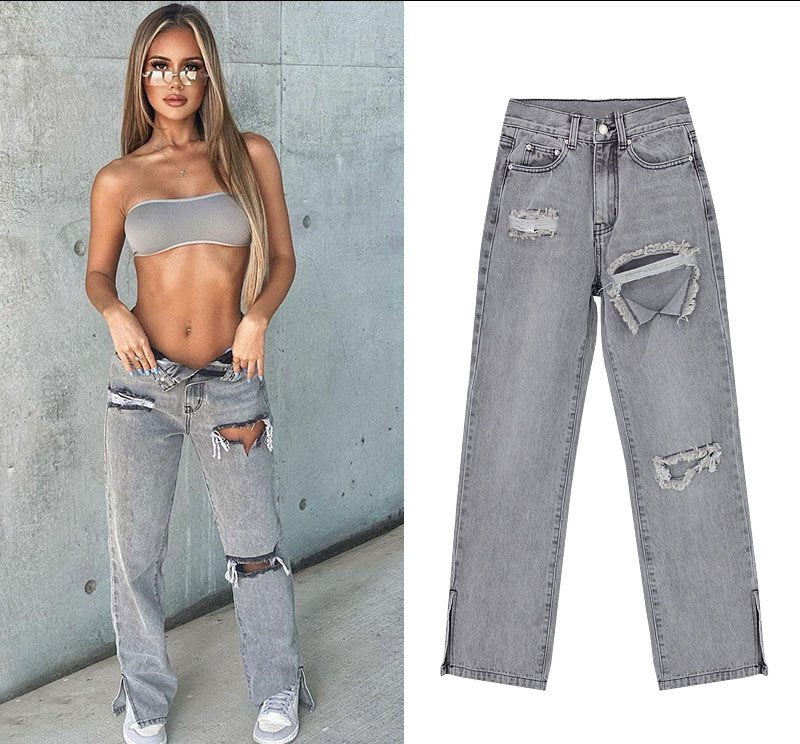 Straight Leg Hipster Jean With Slit