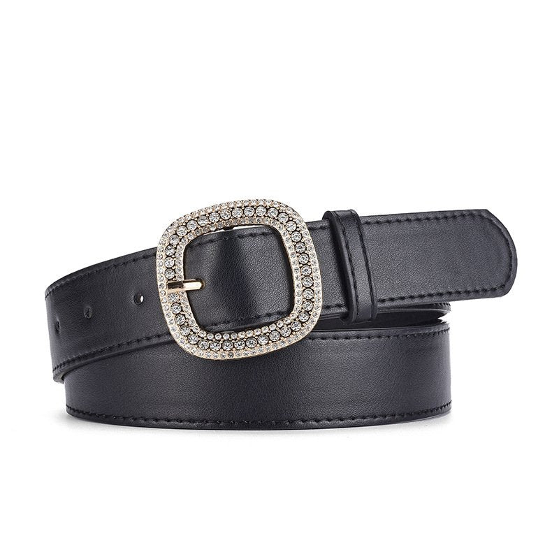 Square Buckle Rhinestone Inlaid Belt Elegant Decorative Belt