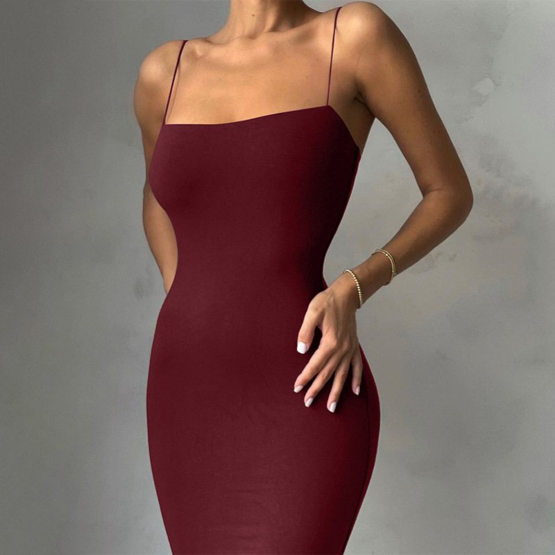 Long Fitted Tube Dress With Straps