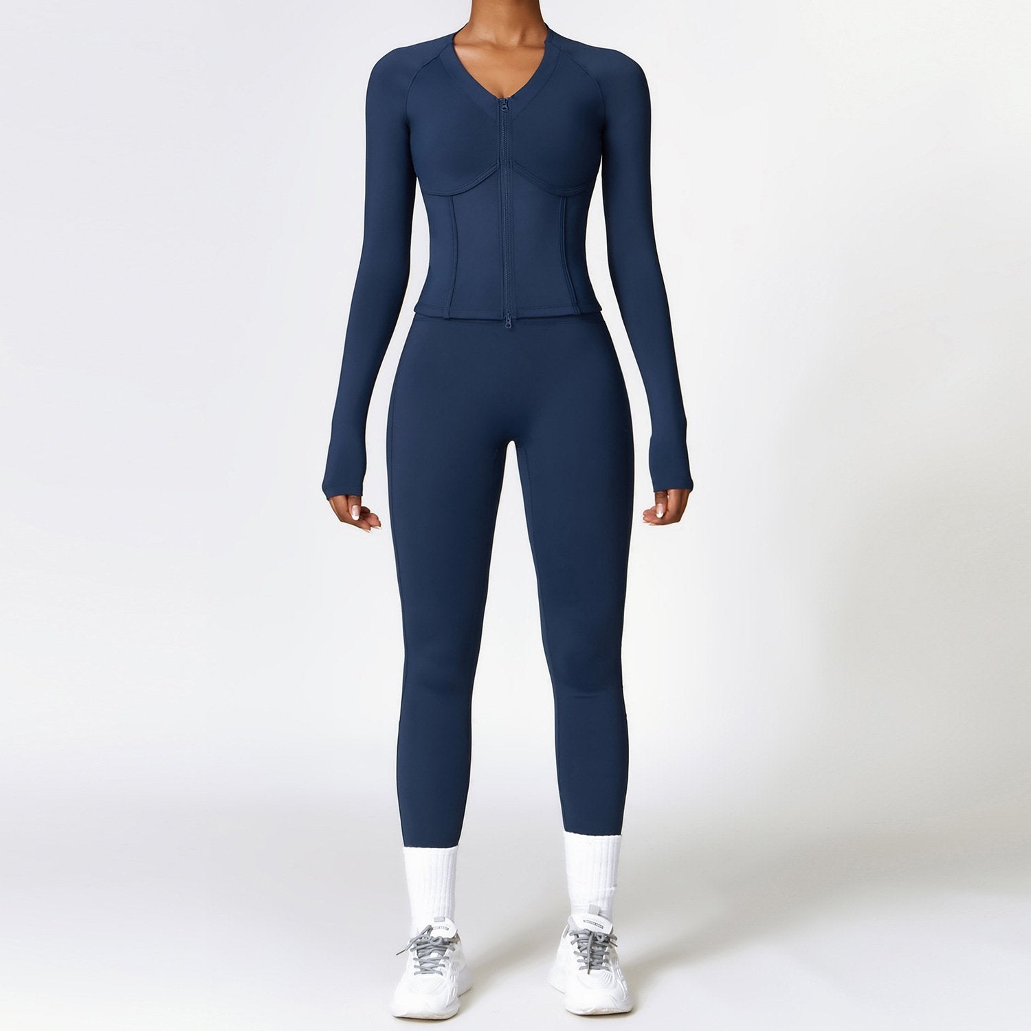 Sports Suit With Leggings And Long-sleeved Zippered Top