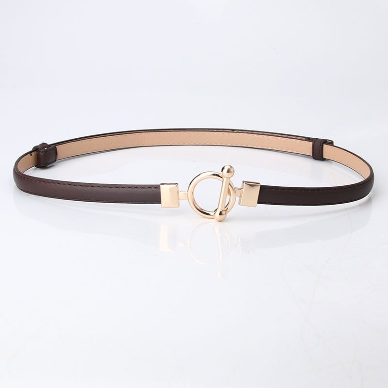 Dark Leather Belt With Golden Buckle