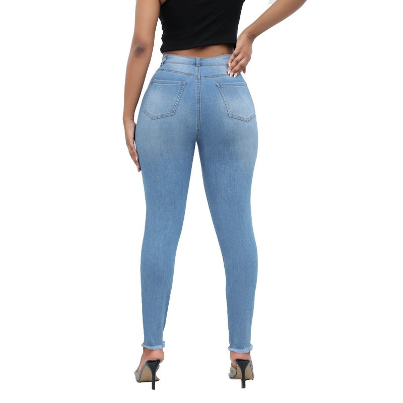 High Waist Worn Denim Pants