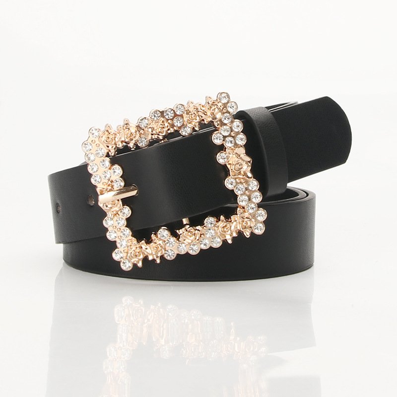 Women's Belt With Inlaid Diamond Buckle