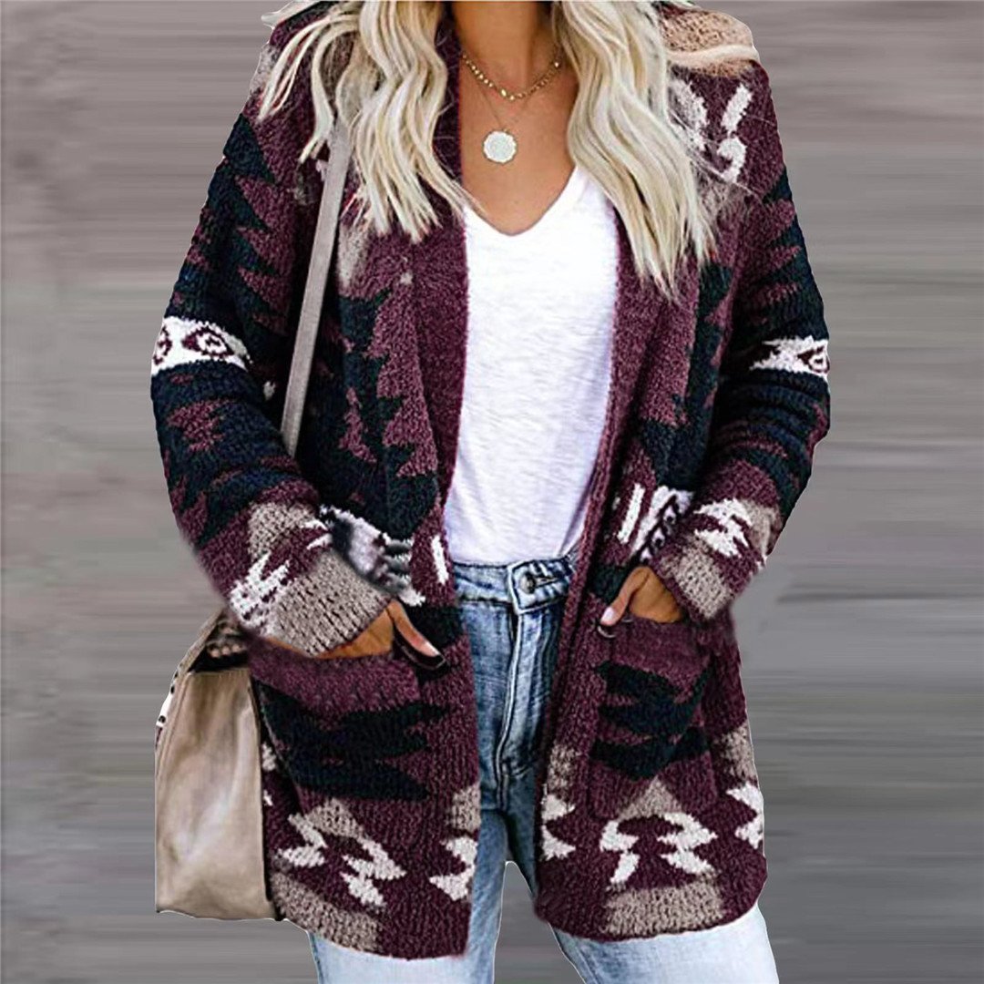 Loose Sweater Printed Cardigan