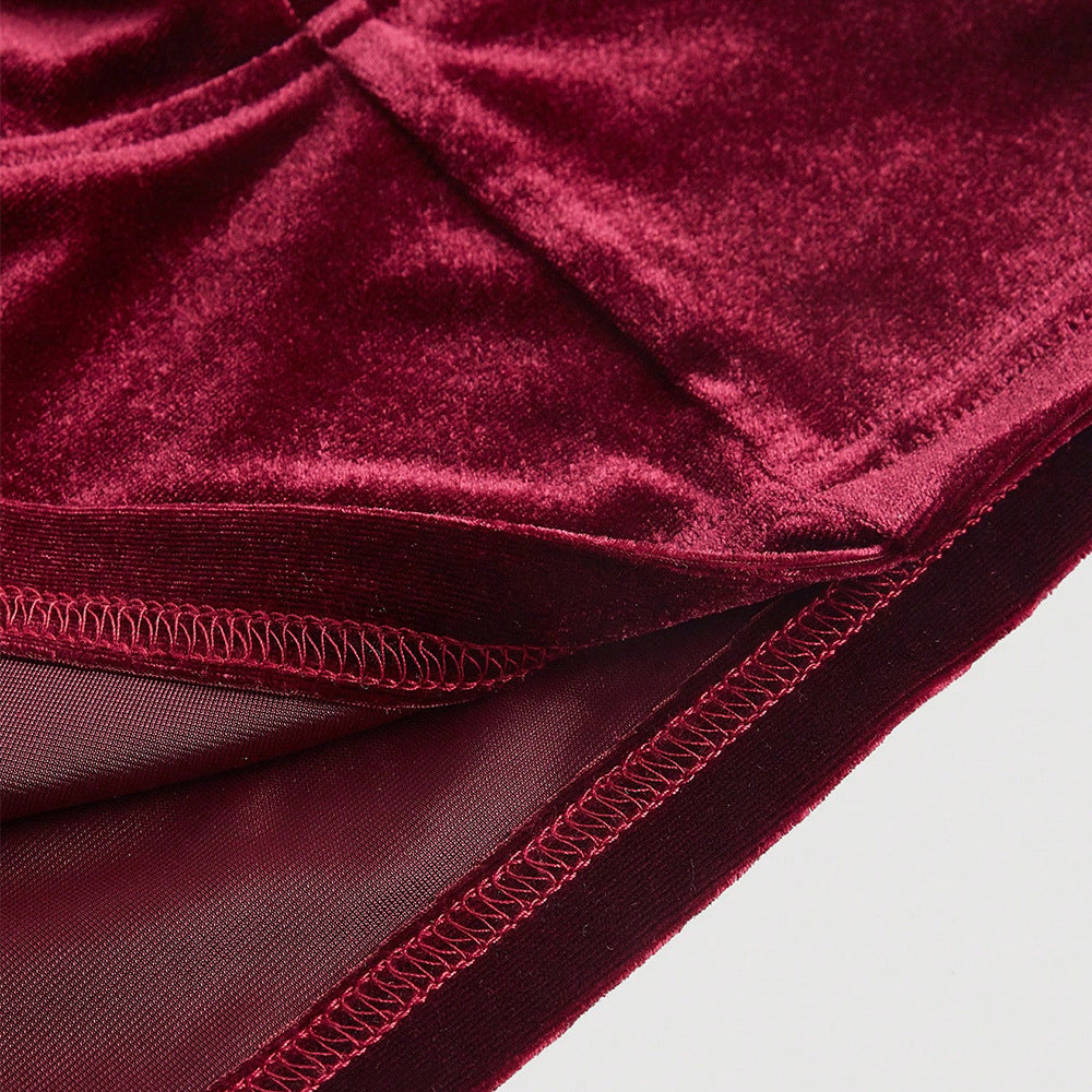 French retro velvet bow tie strapless top