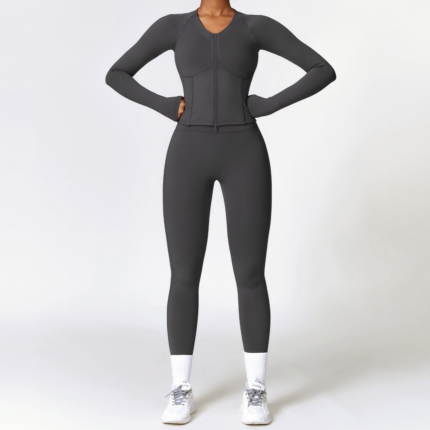 Sports Suit With Leggings And Long-sleeved Zippered Top