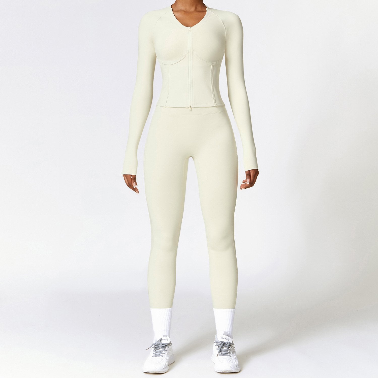 Sports Suit With Leggings And Long-sleeved Zippered Top