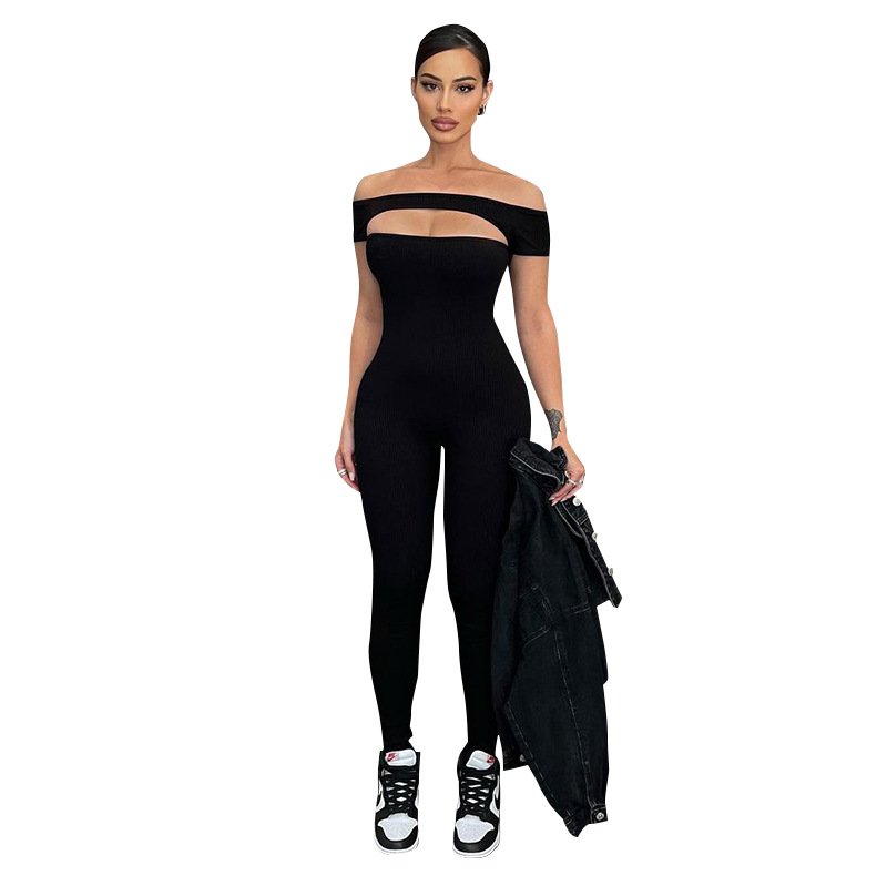 Short-Sleeved Slim-Fit Sports Jumpsuit