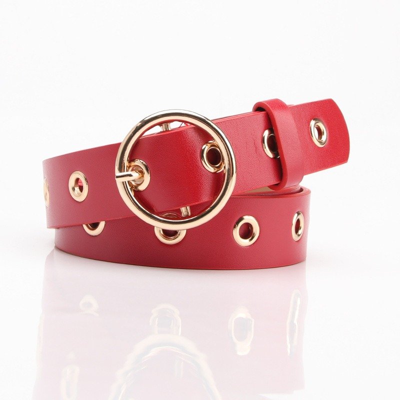 Belt With Air Eye Decoration With Round Button