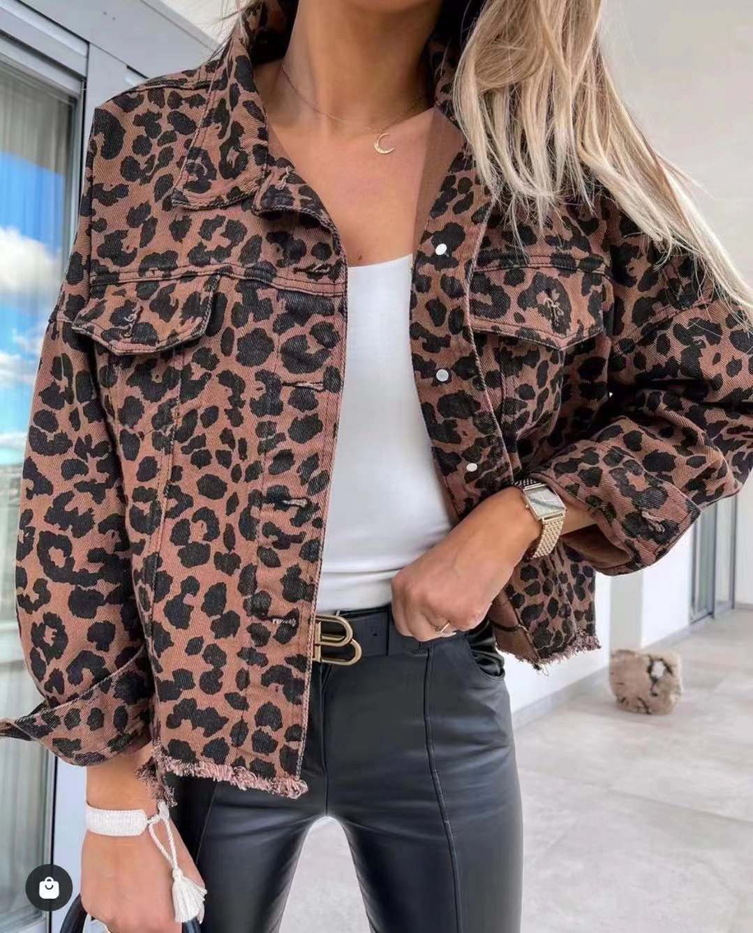 Leopard Print Denim Jacket