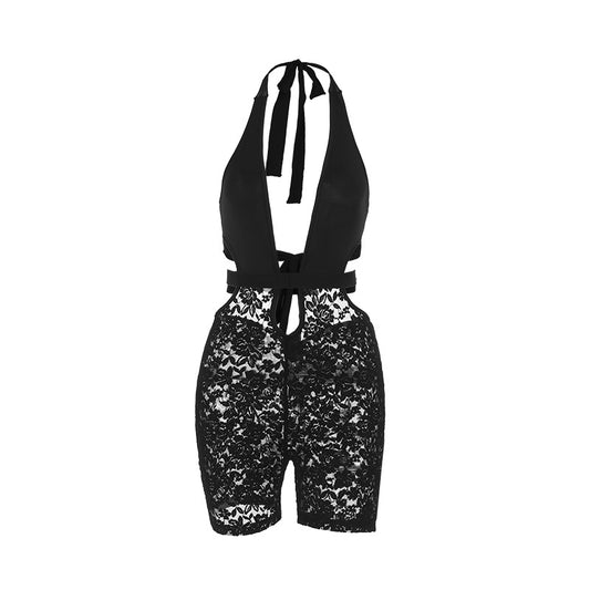 Sexy slim lace deep V hollow out jumpsuit