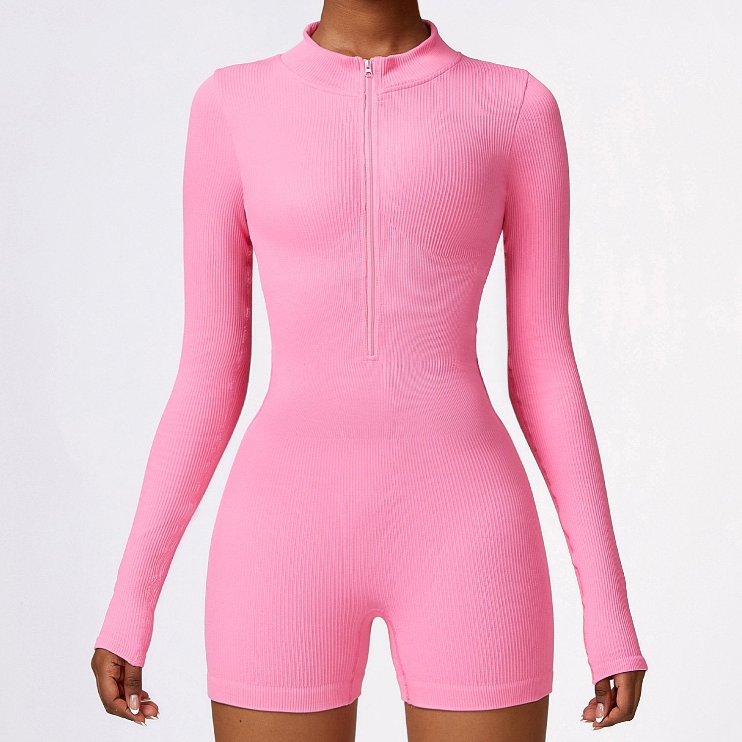 Seamless Sports Suit, Elastic Jumpsuit with Zipper and Abdominal Adjustment