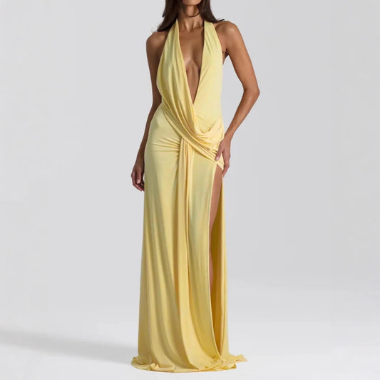 Deep V-neck strap backless long skirt