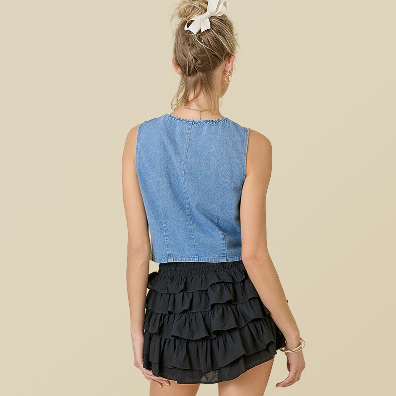 Trendy and fashionable casual strap denim vest