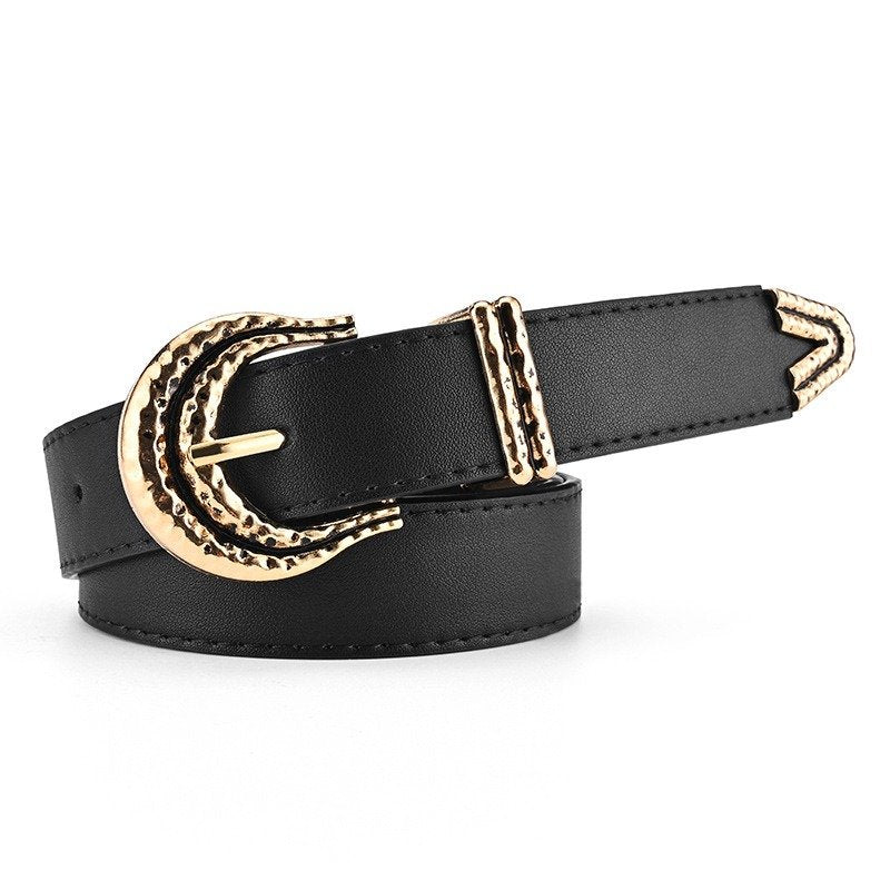 Three-Piece Belt with Golden Buckle