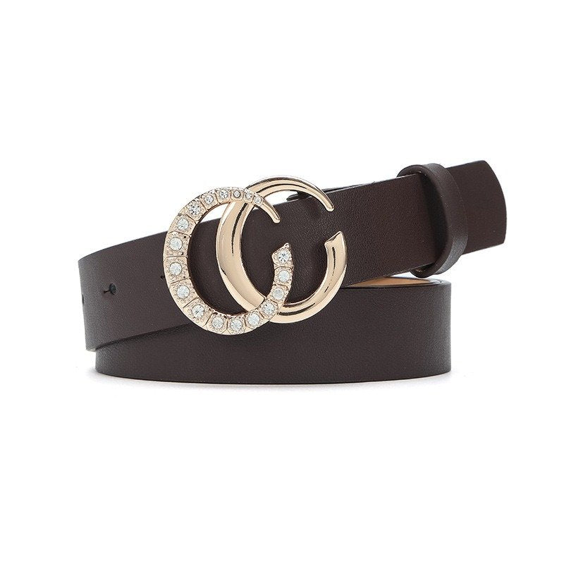 Double C Belt With Golden Diamond Buckle