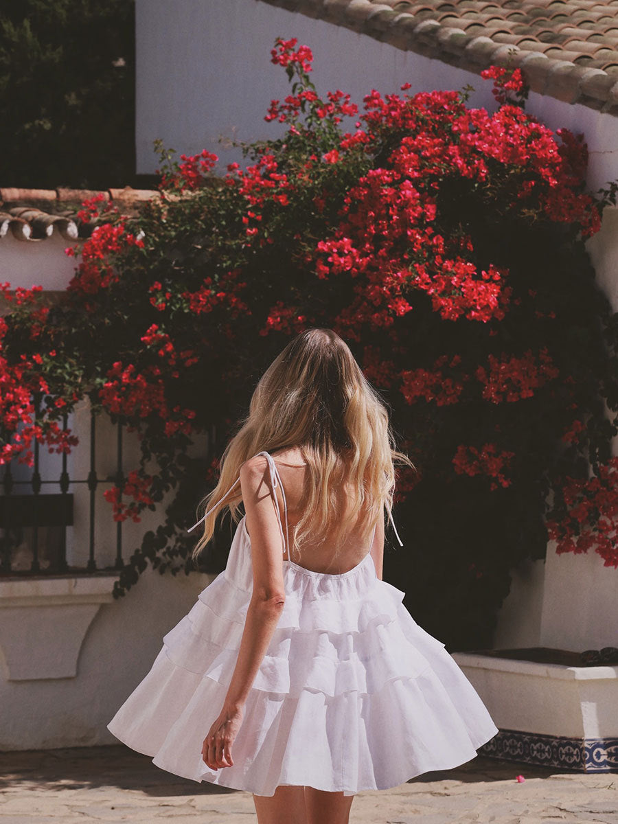 Multi layered ruffled edge backless camisole skirt