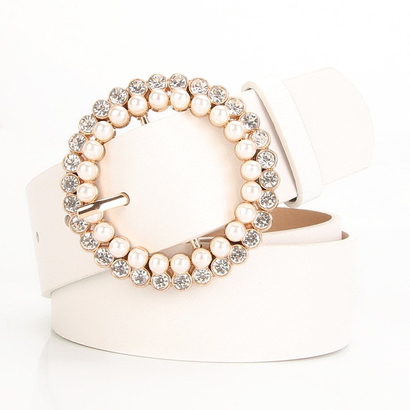 Elegant Belt With Round Pearl Buckle