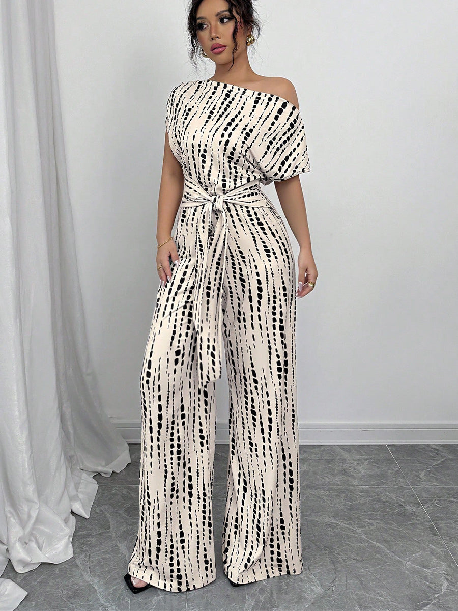 Slanted shoulder strap jumpsuit