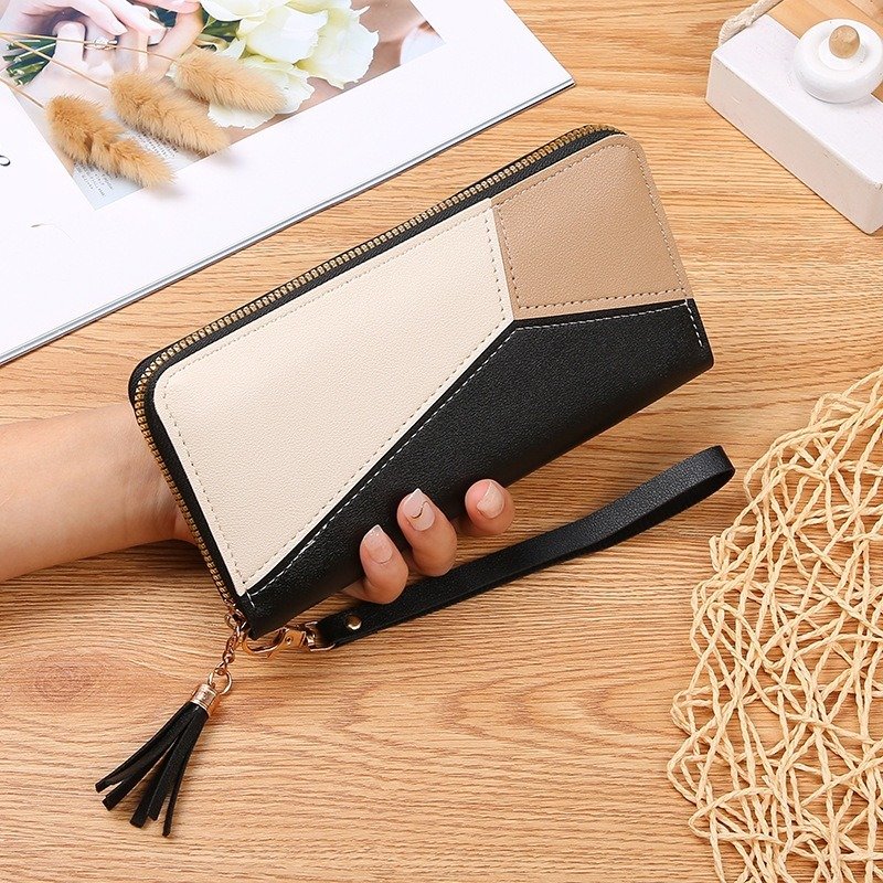 Colorful Spliced Long Purse Bag