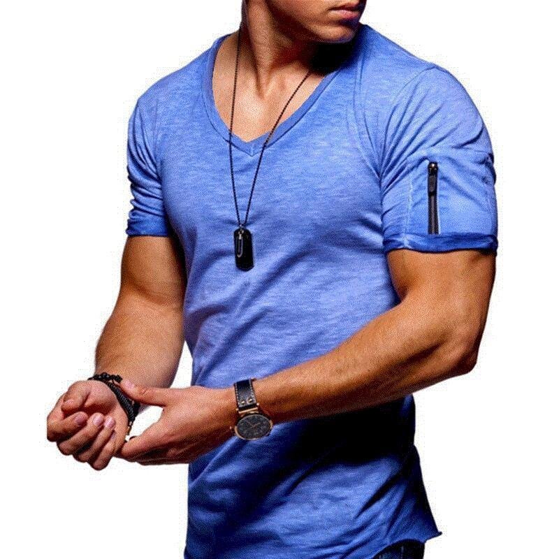 Men's V-neck Solid Color T-shirt