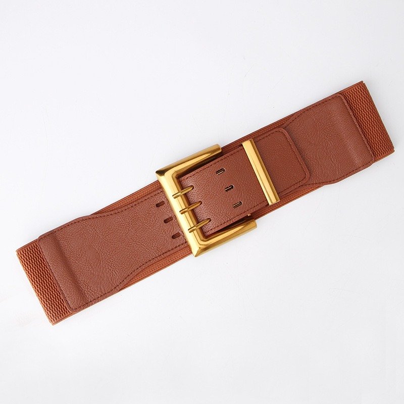 Wide Elastic Waist Belt Three Fastener Buckle