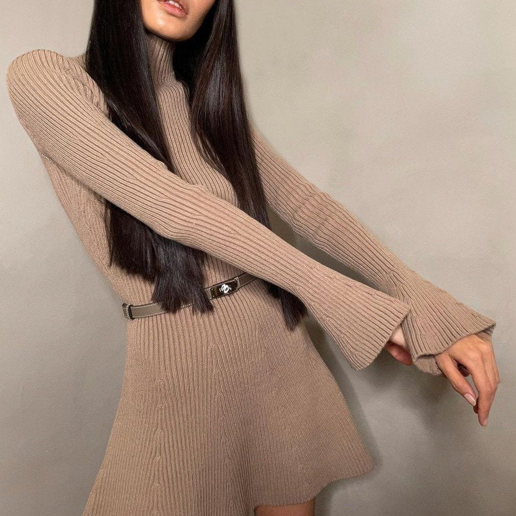 High Neck Long Sleeve Tight Dress