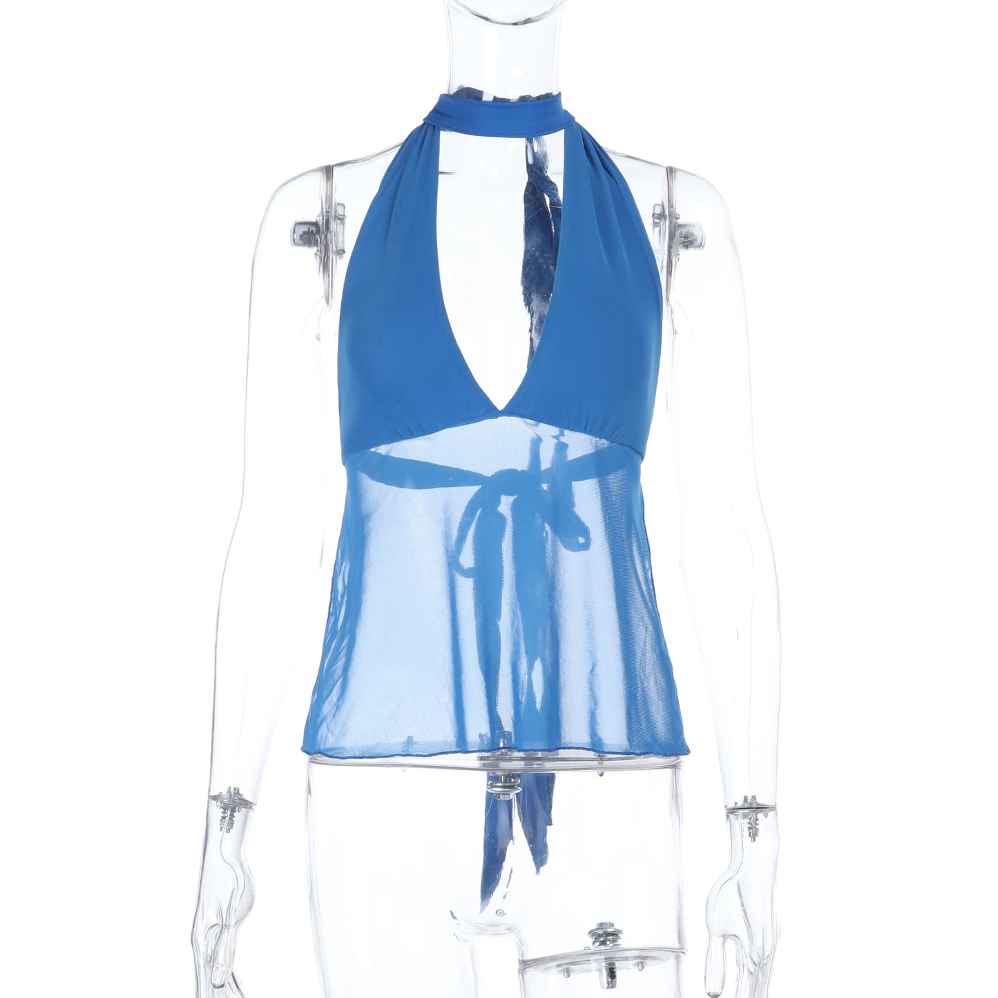 V-neck fashionable see through strap short top