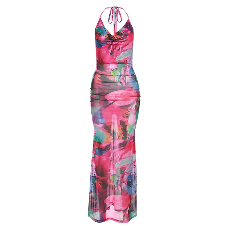 Floria Long Dress With Crossed Straps And Open Back
