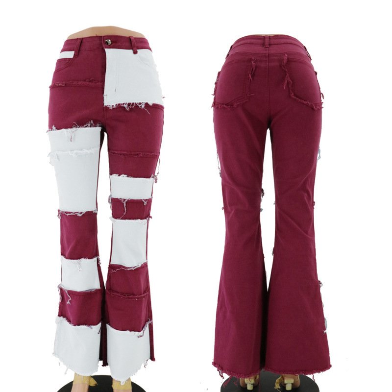 Contrast Patchwork High Waist Jeans