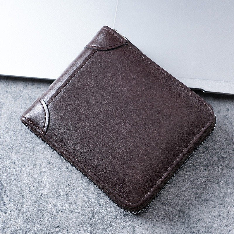 Short Wallet With Solid Color Zipper