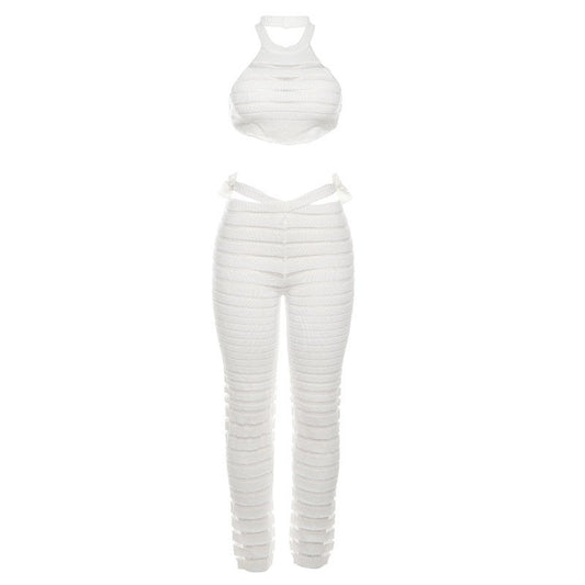 Transparent Striped Set With A Tie Back Top And Flared Pants