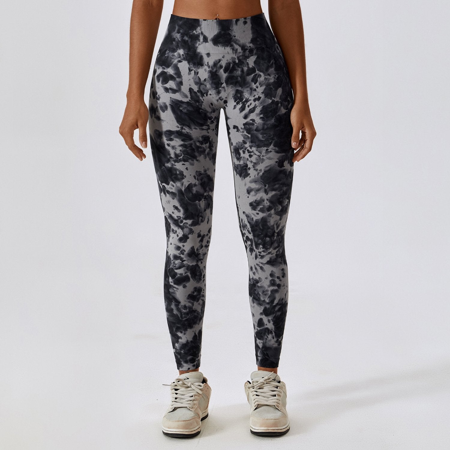 Seamless High Waist Sports Pants with Tie-Dye Effect