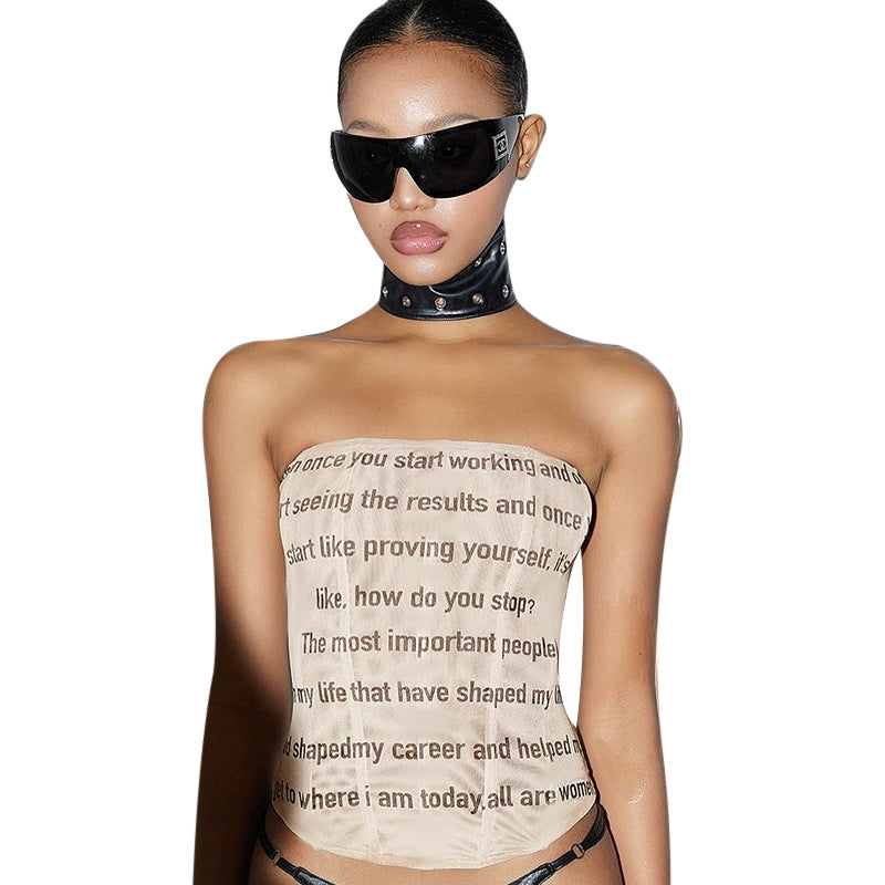 Letter printed strapless top