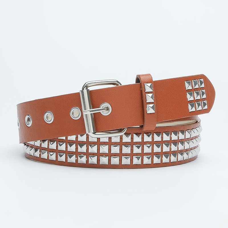 Square Bead Rivet Pyramid Inlaid Lady Belt