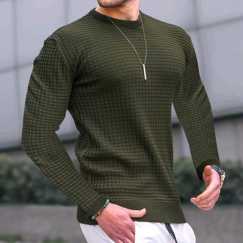 Small Checkered Men's Trend Round Neck Pullover Trend Of Loose Knitted Long Sleeved Sweater Shirt Men