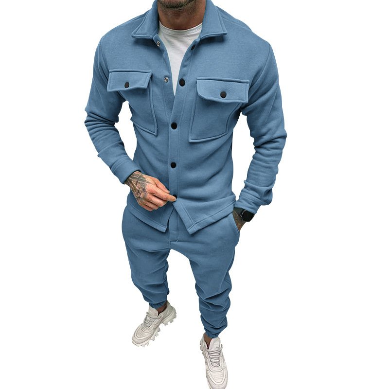 Men's Fall Button Suede Casual Top And Pant Set