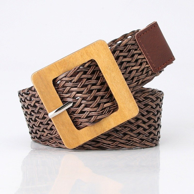 Woven Belt With Wooden Buckle