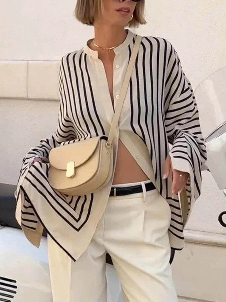Striped loose cardigan shirt